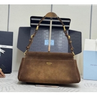 Super Quality Prada Enchaîné medium suede bag 1BC262 Dark Brown 2025