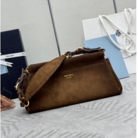 Super Quality Prada Enchaîné medium suede bag 1BC262 Dark Brown 2025