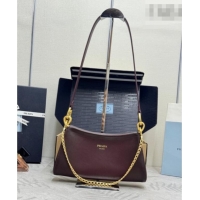Well Crafted Prada Enchaîné small leather bag 1BC261 Burgundy 2026
