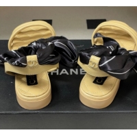 Good Quality Chanel Lambskin Leather & Silk Flat Sandals CH122304 Beige 2026