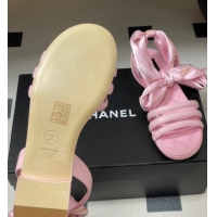 Durable Chanel Lambskin Leather & Silk Flat Sandals CH122304 Pink 2026