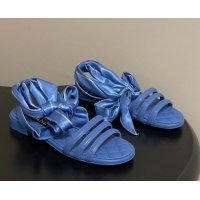 Perfect Chanel Lambskin Leather & Silk Flat Sandals CH122304 Blue 2026