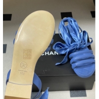 Perfect Chanel Lambskin Leather & Silk Flat Sandals CH122304 Blue 2026