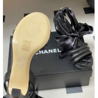Purchase Chanel Lambskin Leather & Silk Heel Sandals CH122304 Black 2026