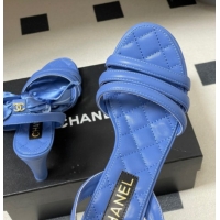 Shop Duplicate Chanel Lambskin Leather & Silk Heel Sandals CH122304 Blue 2026