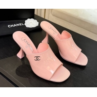 Stylish Chanel Patent Calfskin Leather Heel Slides Sandal 9cm G46904 Pink 2026