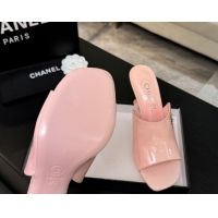 Stylish Chanel Patent Calfskin Leather Heel Slides Sandal 9cm G46904 Pink 2026