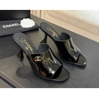 Best Grade Chanel Patent Calfskin Leather Heel Slides Sandal 9cm G46904 Black 2026