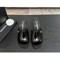 Best Grade Chanel Patent Calfskin Leather Heel Slides Sandal 9cm G46904 Black 2026