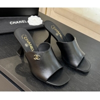 Sophisticated Chanel Calfskin Leather Heel Slides Sandal 9cm G46904 Black 2026