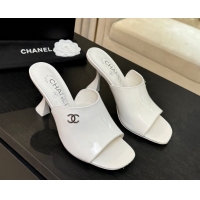 Duplicate Chanel Patent Calfskin Leather Heel Slides Sandal 9cm G46904 White 2026