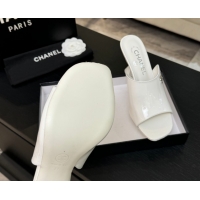 Duplicate Chanel Patent Calfskin Leather Heel Slides Sandal 9cm G46904 White 2026
