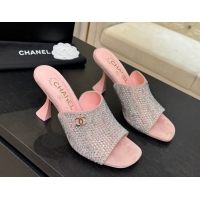 Best Price Chanel Suede & Strass Heel Slides Sandal 9cm G46904 Pink 2026