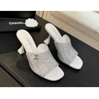 Good Quality Chanel Suede & Strass Heel Slides Sandal 9cm G46904 White 2026
