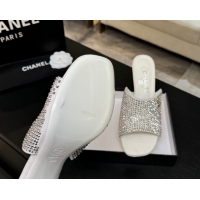 Good Quality Chanel Suede & Strass Heel Slides Sandal 9cm G46904 White 2026