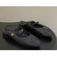 Perfect Chanel Calfskin Leather & Grosgrain Slingbacks Flat CH122401 Black 2026