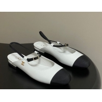 Luxurious Chanel Calfskin Leather & Grosgrain Slingbacks Flat CH122401 White 2026