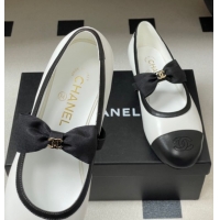 Best Product Chanel Calfskin Leather Ballet Flats with Bow CH122402 White/Black 2026