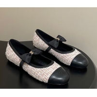Buy Luxury Chanel Tweed & Leather Ballet Flats with Bow CH122402 Pink/Black 2026