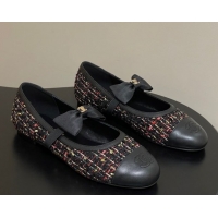 Top Design Chanel Tweed & Leather Ballet Flats with Bow CH122402 Black/Multicolor 2026