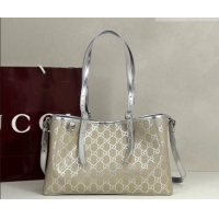 Best Price Gucci GG Canvas Emblem Medium Tote Bag 815214 Silver