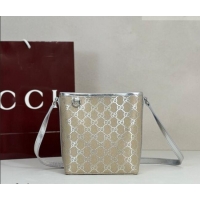 Promotional Gucci GG Canvas Emblem Nano Bucket Bag 847090 Silver 2026
