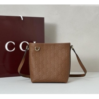 Big Discount Gucci GG Leather Emblem Nano Bucket Bag 847090 Brown 2025