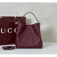 Big Discount Gucci GG Leather Emblem Medium Bucket Bag 815103 Burgundy 2026