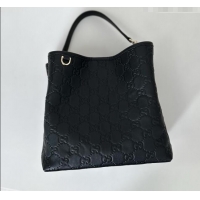 Good Quality Gucci GG Leather Emblem Medium Bucket Bag 815103 Black 2026