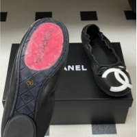 Perfect Chanel Lambskin Leather Ballet Flats with Maxi CC CH122402 Black/White 2026