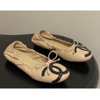 Good Quality Chanel Lambskin Leather Ballet Flats with Maxi CC CH122402 Beige 2026
