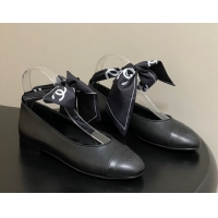 Good Product Chanel Lambskin Leather & Silk Ballet Flats with Ankle Strap CH122403 Black 2026