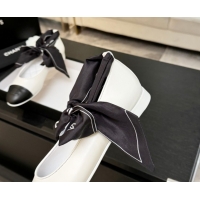 Grade Quality Chanel Lambskin Leather & Silk Ballet Flats with Ankle Strap CH122403 White 2026