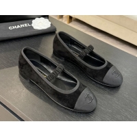 Top Design Chanel Suede & Grosgrain Mary Janes Ballet Flats with Bow G46542 Black 2026