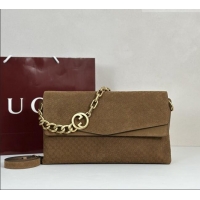 Top Grade Gucci Large shoulder bag with chain in GG Suede 857362 Brown 2026