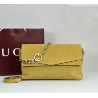 New Fashion Gucci Large shoulder bag with chain in GG Suede 857362 Yellow 2026