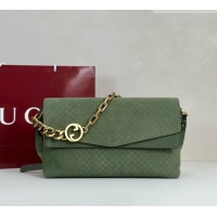 Shop Grade Gucci Large shoulder bag with chain in GG Suede 857362 Sage Green 2026