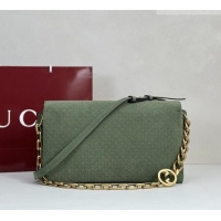 Shop Grade Gucci Large shoulder bag with chain in GG Suede 857362 Sage Green 2026