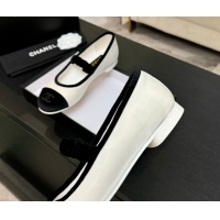 Shop Duplicate Chanel Velvet Mary Janes Ballet Flats with Bow G46542 White 2026