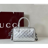 Buy Cheap Gucci GG Emblem Leather Small Boston Bag 848889 Silver 2026