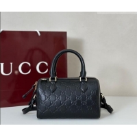 Best Price Gucci GG Emblem Leather Small Boston Bag 848889 Black 2026