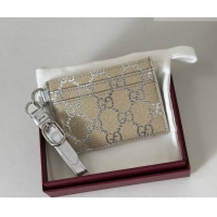 Good Quality Gucci GG Canvas Emblem Card Case Wallet with Strap 819121 Silver 2026