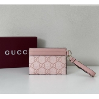 Promotional Gucci GG Canvas Emblem Card Case Wallet with Strap 819121 Light Pink 2026