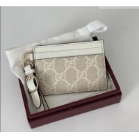Unique Grade Gucci GG Canvas Emblem Card Case Wallet with Strap 819121 White 2026