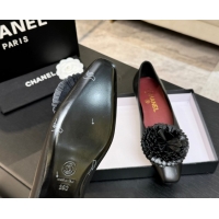 Crafted Chanel Calfskin Leather Ballet Flats with Bloom CH122404 Black 2026