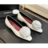 Grade Quality Chanel Calfskin Leather Ballet Flats with Bloom CH122404 White 2026