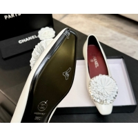 Grade Quality Chanel Calfskin Leather Ballet Flats with Bloom CH122404 White 2026