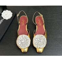 Good Quality Chanel Calfskin Leather Slingbacks Flat with Bloom CH122404 Gold 2026