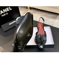 Best Grade Chanel Calfskin Leather Slingbacks Flat with Bloom CH122404 Black 2026