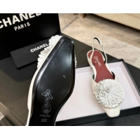 Best Price Chanel Calfskin Leather Slingbacks Flat with Bloom CH122404 White 2026